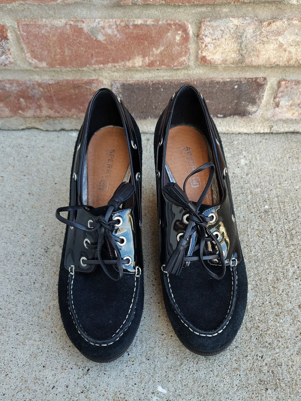 Sperry Goldfish Lace Up Suede Leather Lace Up Wedge Boat Shoes Size 7.5 Grunge